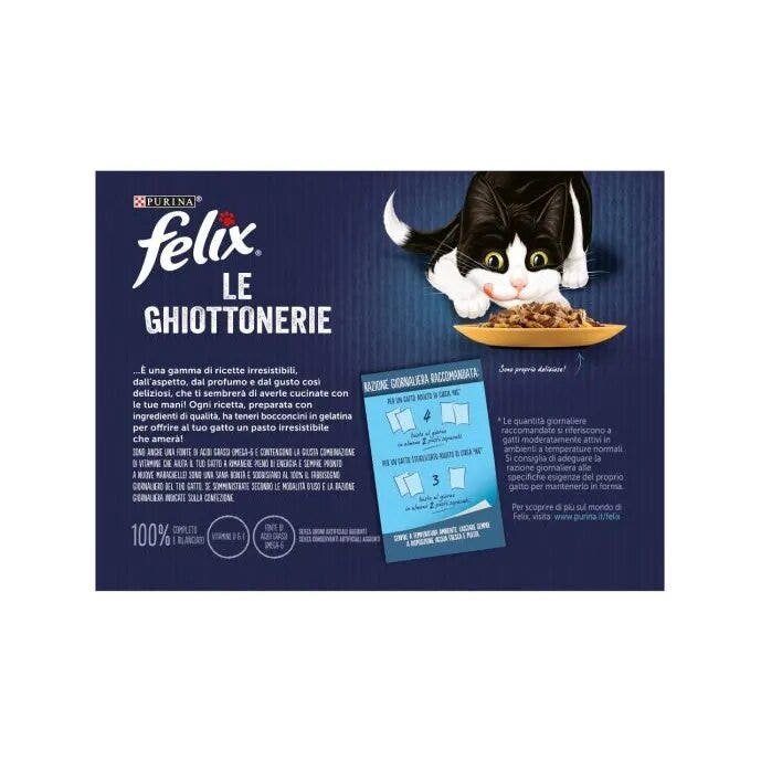 Purina Felix Le Ghiottonerie Gusto Platessa/Tonno/Coniglio/Agnello Cibo Umido Gatti Adulti Busta 12x85g-9