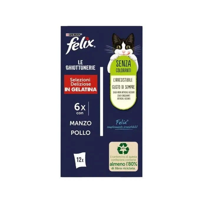 Purina Felix Le Ghiottonerie Selezioni Gusto Manzo/Pollo Cibo Umido Gatti Adulti Busta 12x85g-9