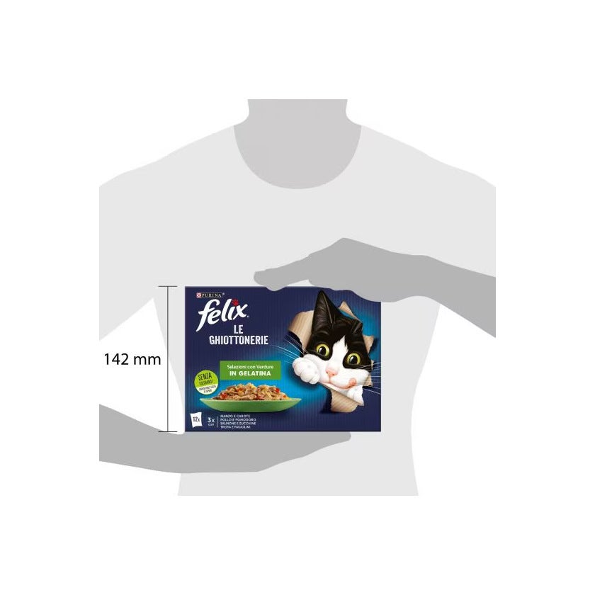 Purina Felix Le Ghiottonerie Manzo/Pollo /Salmone/Trota Con Verdure Cibo Umido Gatti Adulti Busta 12x85g-2