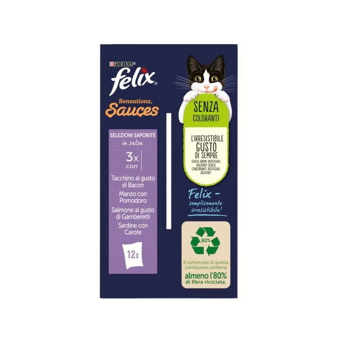 Purina Felix Sensations Sauces Tacchino/Manzo/Salmone/Sardine Cibo Umido Gatti Adulti Busta 12x85g-4