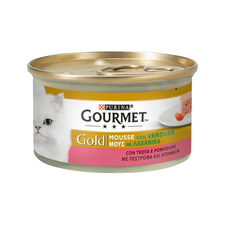 Purina Gourmet Gold Mousse Con Trota E Pomodori Per Gatti Lattina 85g-1