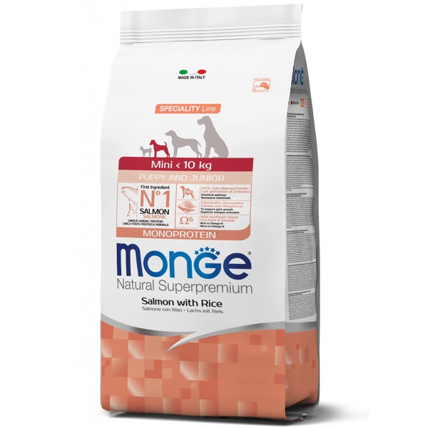 Monge Natural Superpremium Mini Salmone E Riso Cibo Secco Cani Cuccioli Taglia Piccola Sacco 7,5Kg-1