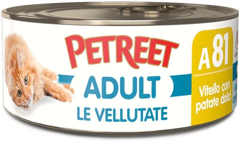 Petreet Vellutate Vitello Con Patate Dolci Cibo Umido Gatto Adulto Barattolo 70g-1