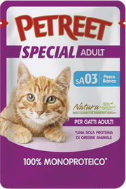 Petreet Monoproteico Pesce Bianco Cibo Umido Gatto Adulto Bustina 70g-1