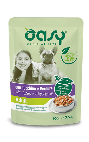 Oasy Straccetti In Salsa Con Tacchino E Verdure Per Cani Adulti Bustina 100g-1