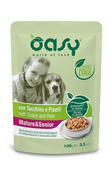 Oasy Straccetti In Salsa Con Tacchino E Piselli Per Cani Adulti/Anziani Bustina 100g-2