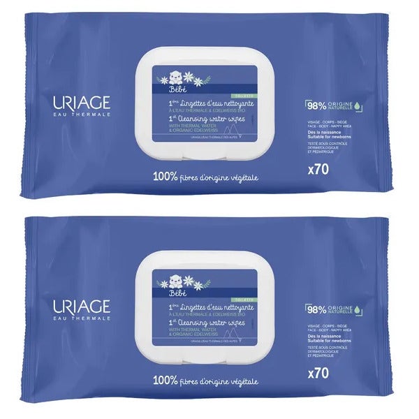 Uriage Bebe Salviette Detergenti All'Acqua 70+70 Pezzi-1