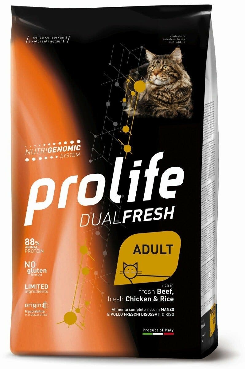 Prolife Cat Dual Fresh Adult Cibo Secco Per Gatti Adulti BeefFresh ChickenRice Sacco 7Kg-1