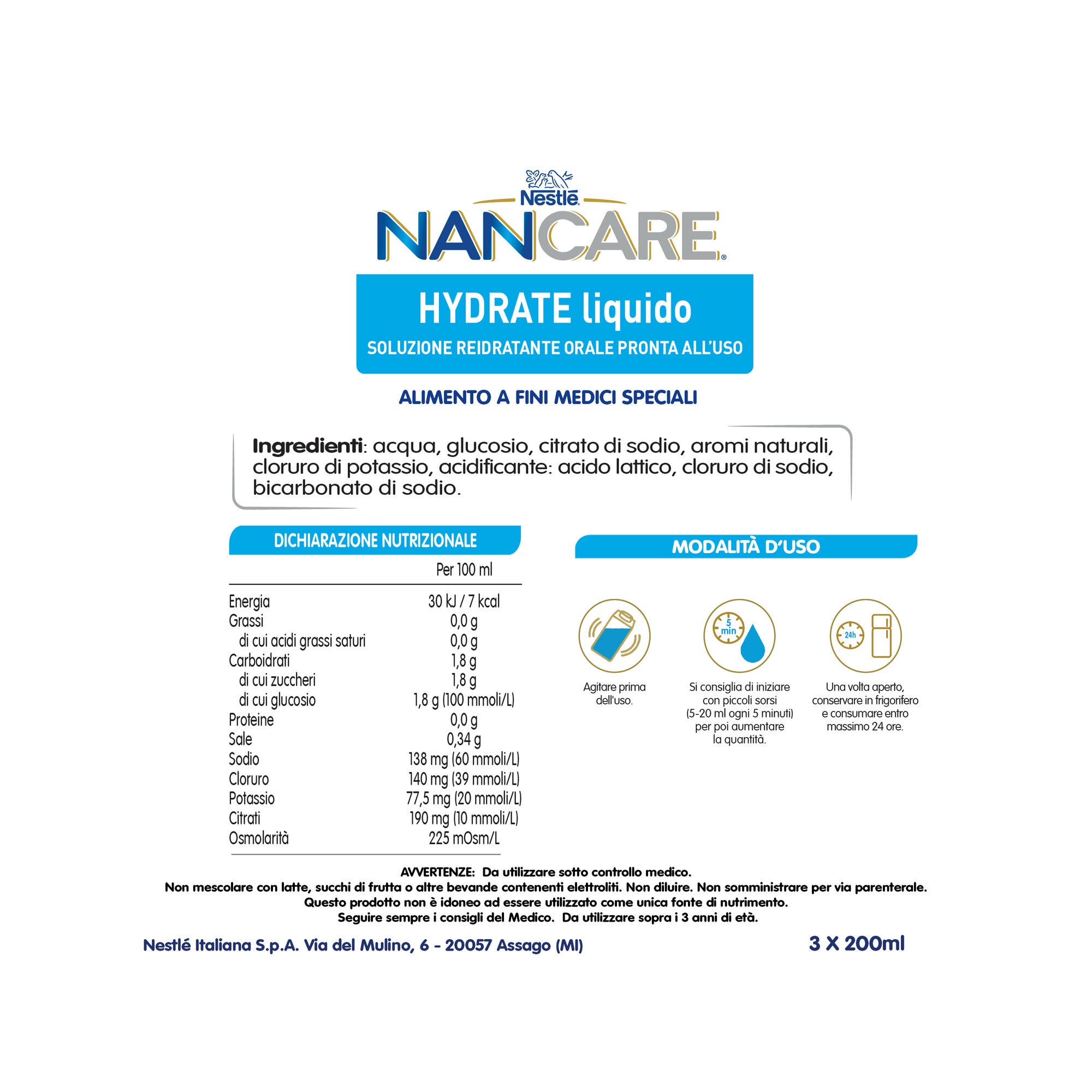 Nestlé Nancare Hydrate Alimento A Fini Medici Speciali Alla Fragola 3 Brick Da 200ml-7
