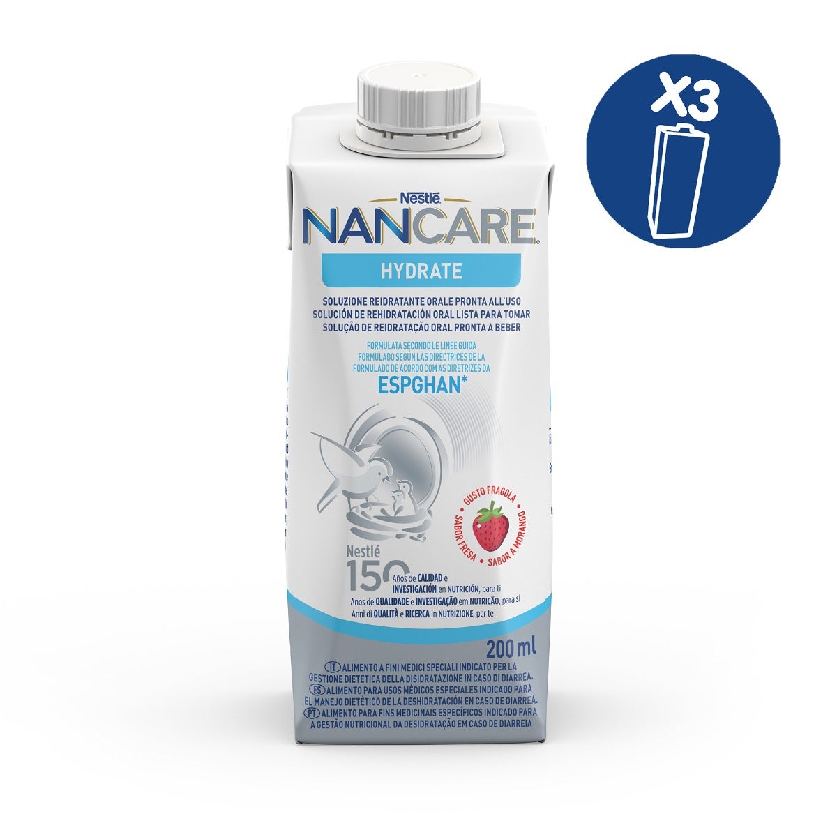 Nestlé Nancare Hydrate Alimento A Fini Medici Speciali Alla Fragola 3 Brick Da 200ml-2