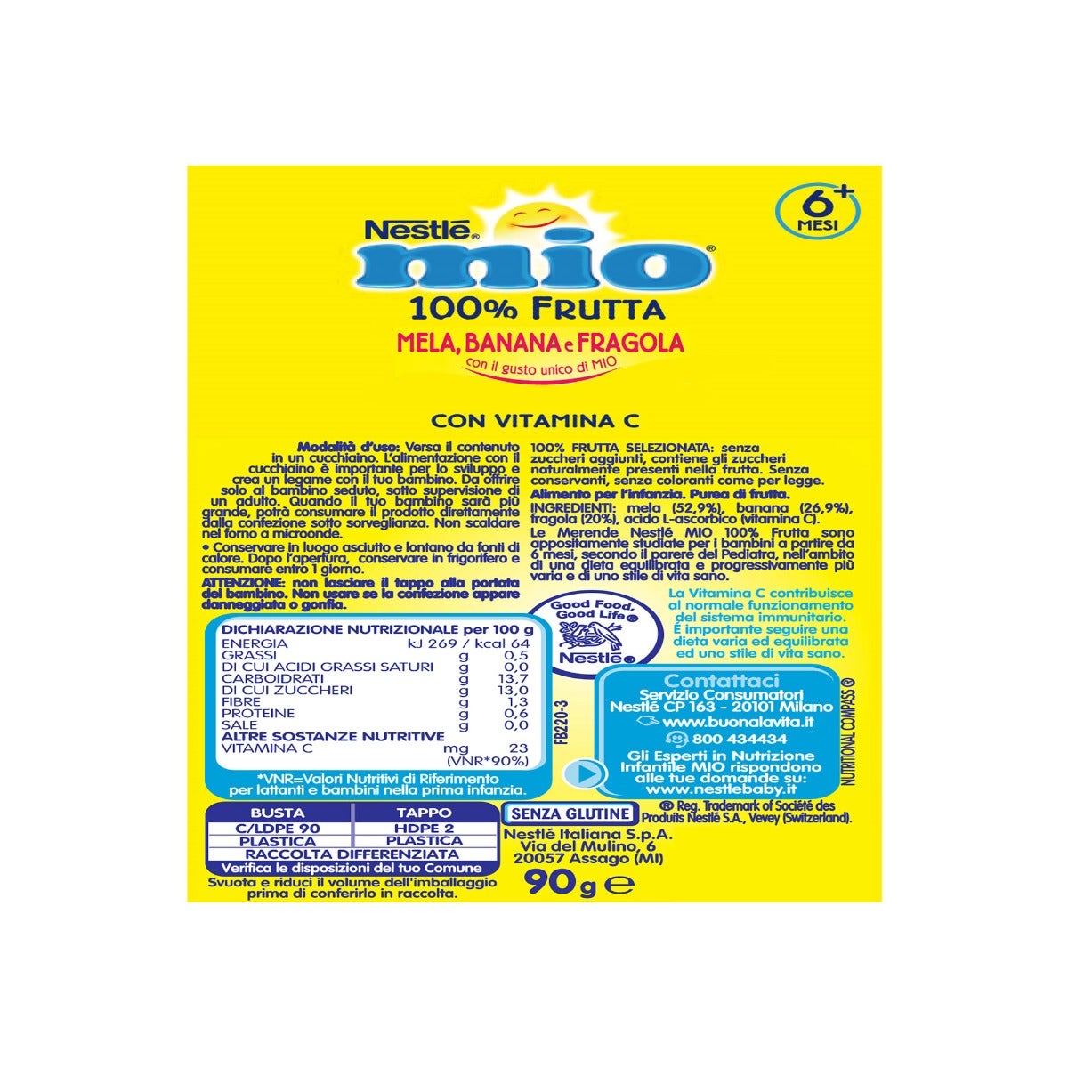 Nestlè Mio Merenda 100% Frutta Mela Banana E Fragola Da Spremere Pouch 90ml-4
