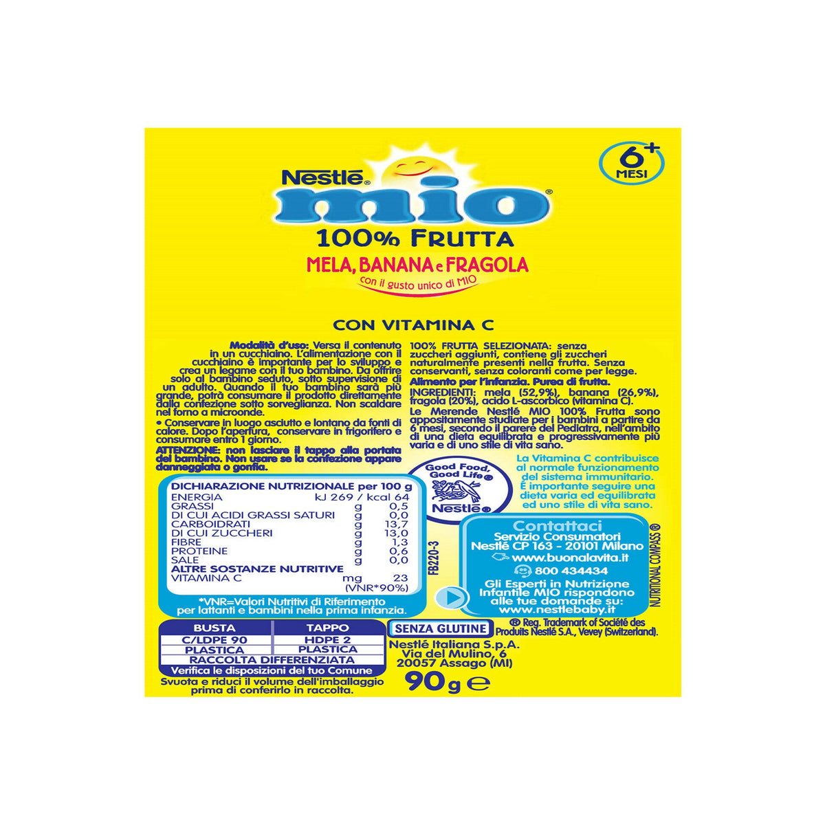 Nestlè Mio Merenda 100% Frutta Mela Banana E Fragola Da Spremere Pouch 90ml-8
