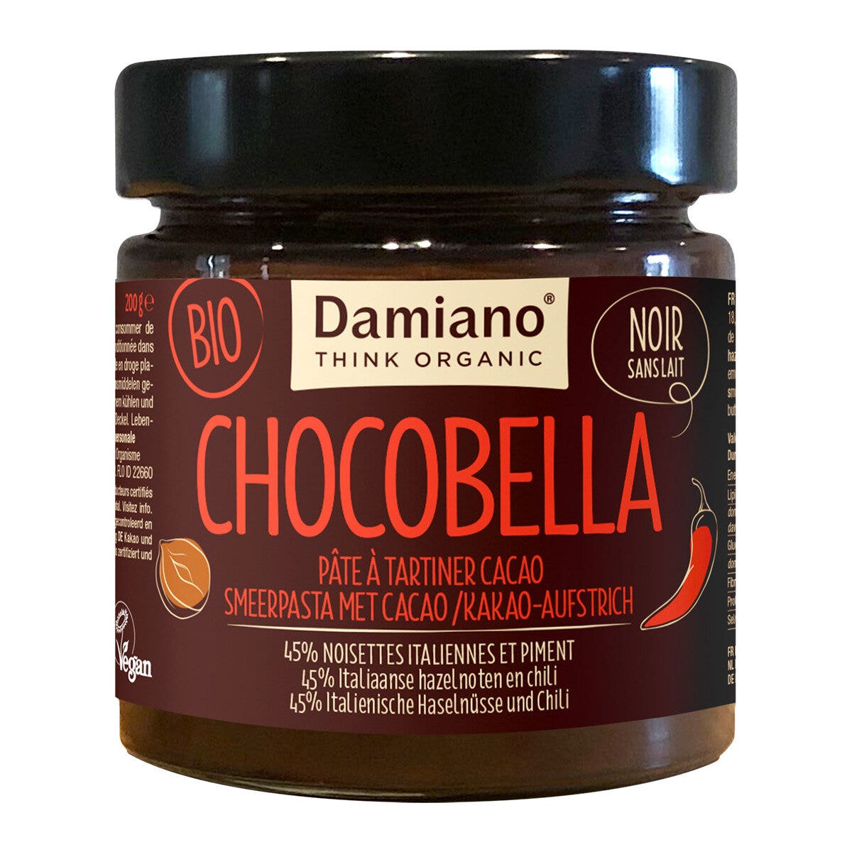 Damiano Chocobella Noir Crema Spalmabile Al Cacao E Peperoncino Bio 200g-1