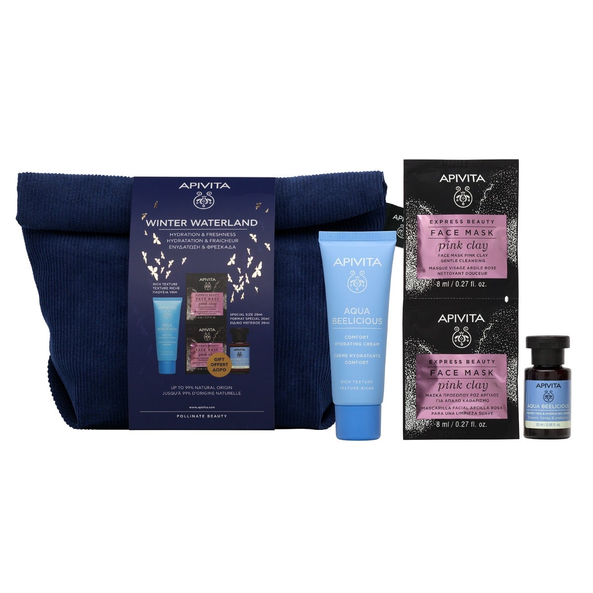 Apivita Cofanetto Aqua Beelicious Crema Comfort Idratante 40ml+Tonico Idratante 20ml+Maschera Argilla Rosa 2x8ml-1