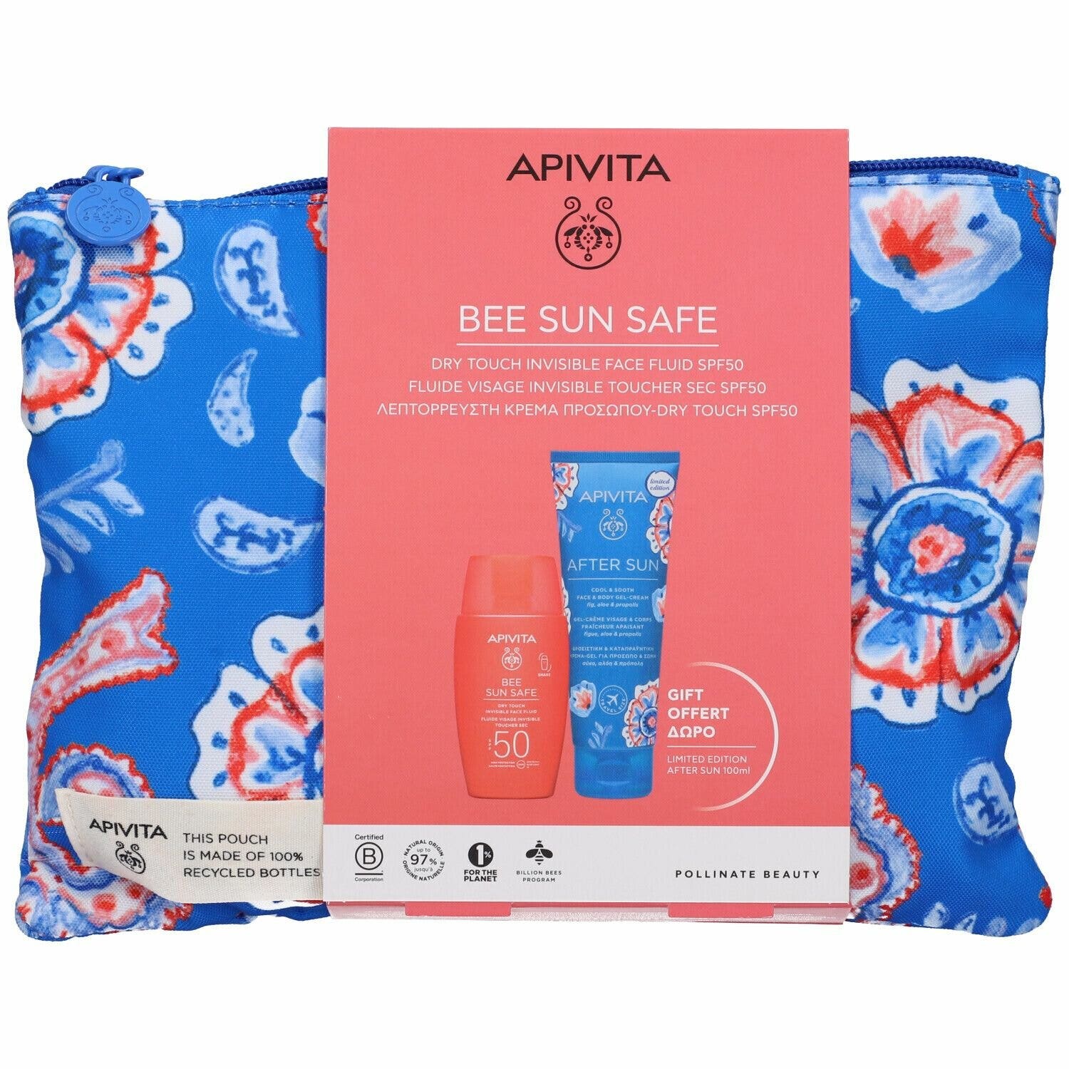 Apivita Bee Sun Safe Dry Touch Fluido Viso Invisibile SPF50 50ml + Doposole 100ml + Borsa-1