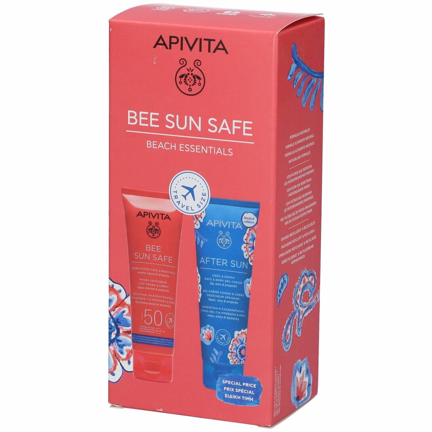 Apivita Bee Sun Safe Beach Essentials Hydra Fresh Viso/Corpo SPF50 100ml + Doposole 100ml-1
