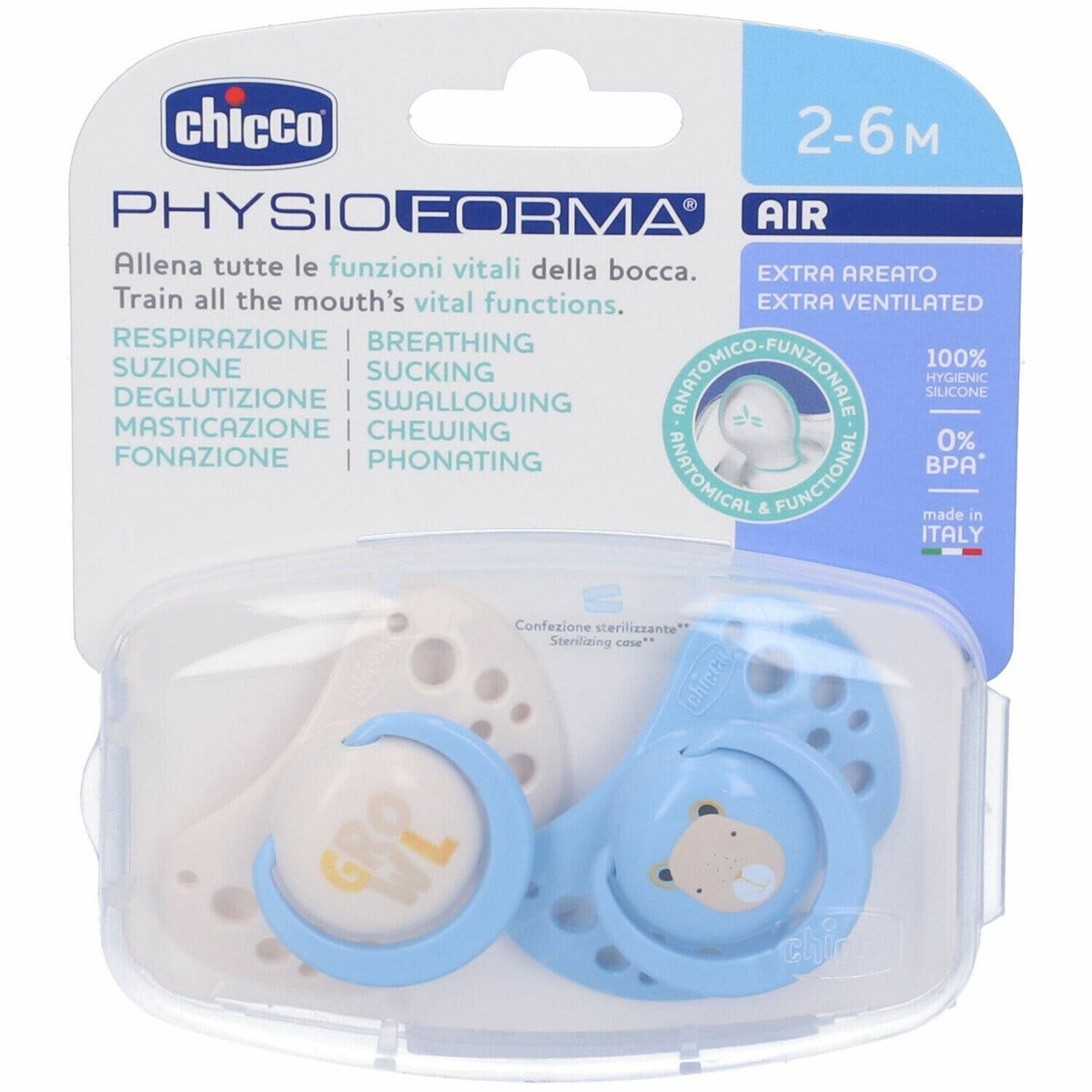 Chicco Succhietti PhysioForma Air Azzurro Silicone 2-6 Mesi 2 Pezzi-2