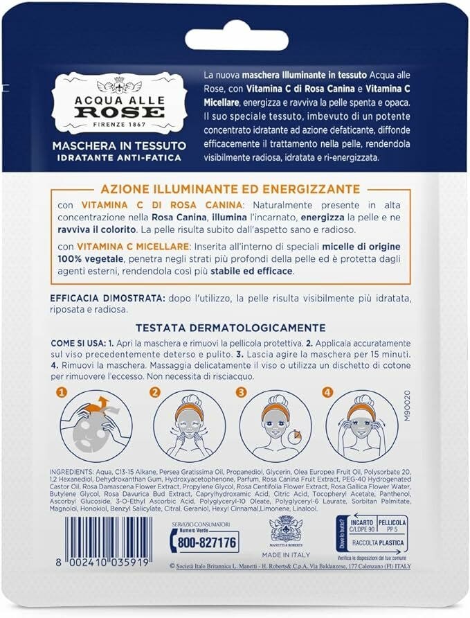 Acqua Alle Rose Maschera In Tessuto Illuminante Idratante Antifatica-2