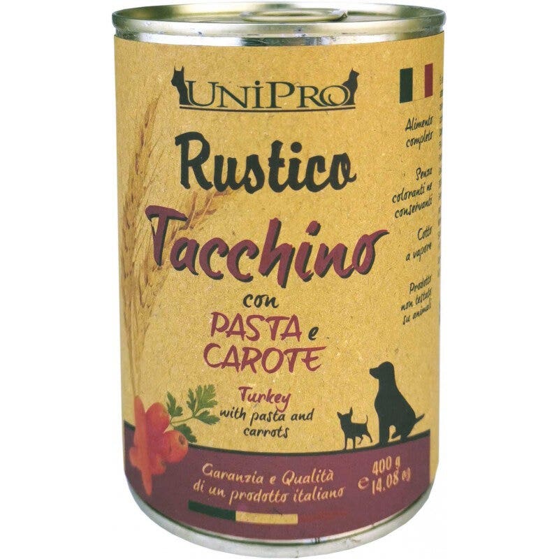 Unipro Rustico Tacchino Con Pasta E Carote Cibo Umido Per Cani 400g-1
