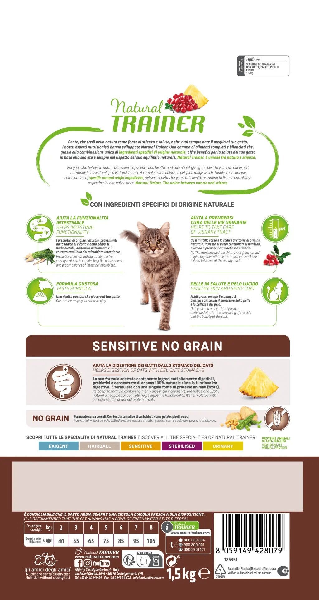 Natural Trainer No Grain Adult Trota Cibo Per Gatti 1,5kg-1
