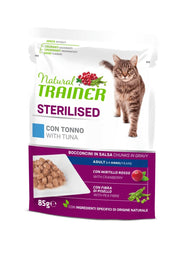 Natural Trainer Gatto Sterilised Adult con Tonno Bocconcini In Salsa 85g-1