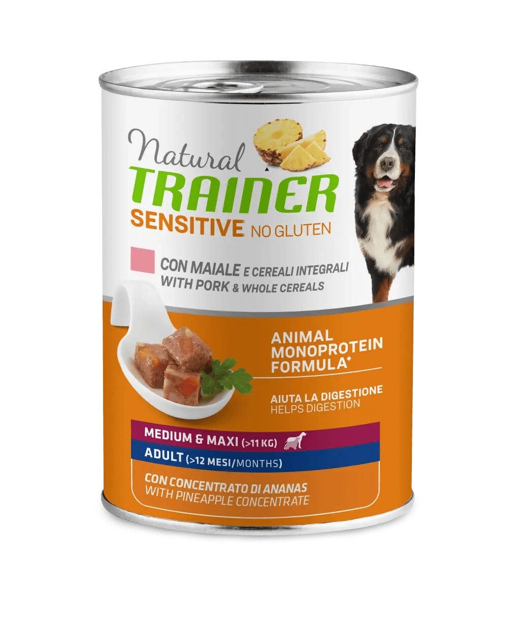 Natural Trainer Cane Sensitive No Gluten Medium & Maxi Adult con Maiale e Cereali 400g-1