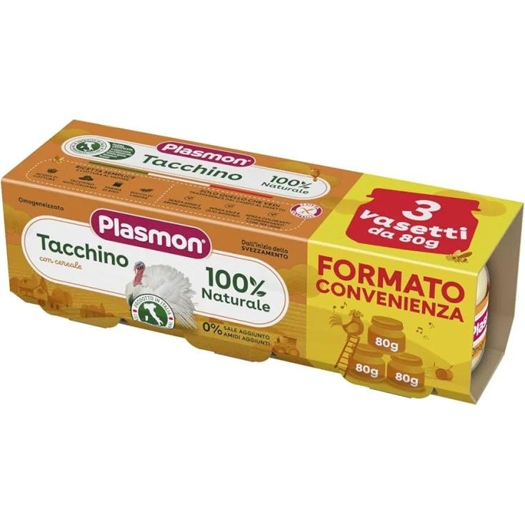 Plasmon Omogeneizzato Tacchino e Cereale 3 Pezzi da 80 g-1