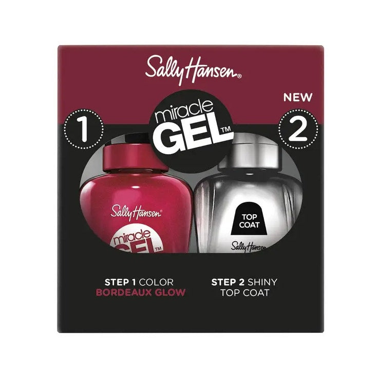 Sally Hansen Miracle Gel Duo Pack Top Coat + Smalto Colore 940 Bordeaux Glow-2