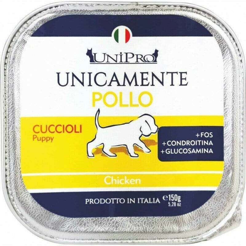 Unipro Unicamente Pollo Cibo Umido Cani Cuccioli Vaschetta 150g-1