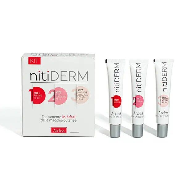 Nitiderm Kit Macchie Cutanee Peeling 15ml + Siero Schiarente 20ml + Protezione Molto Alta SPF50+ 20ml-1