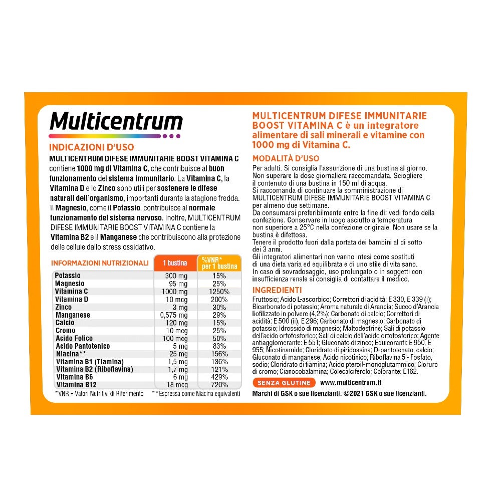 Multicentrum Difese Immunitarie Boost Vitamina C Integratore Alimentare Sali Minerali Vitamine 28 Bustine-1
