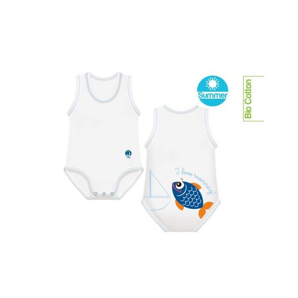 J Bimbi Body Neonato Senza Maniche In Cotone Bio 0-36 Mesi Pesce Blu-2