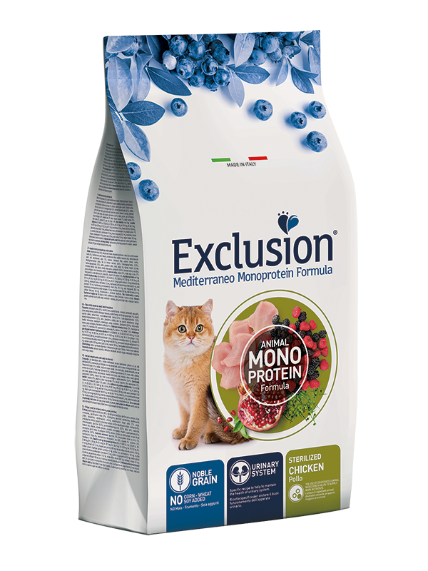 Exclusion Mediterraneo Monoprotein Noble Grain Cibo Secco Pollo Per Gatti Adulti Sterilizzati 12kg-1