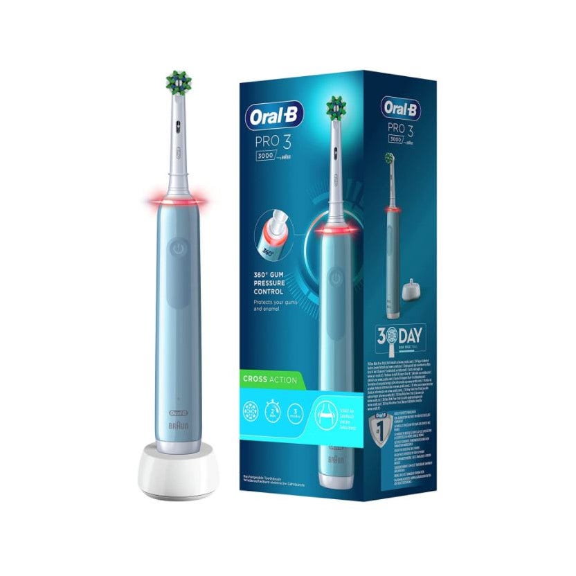 Oral-B Pro 3 Blue Crossaction Spazzolino Elettrico Con Sensore Di Pressione Dello Spazzolamento + 1 Testina-1