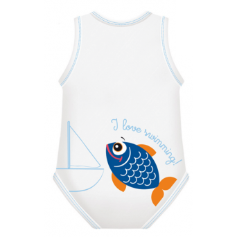 J Bimbi Body Neonato Senza Maniche In Cotone Bio 0-36 Mesi Pesce Blu-1